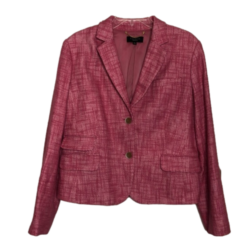 NEW - TALBOTS Cotton/Linen Barbie Pink & White Tweed Button Front Blazer Size 14